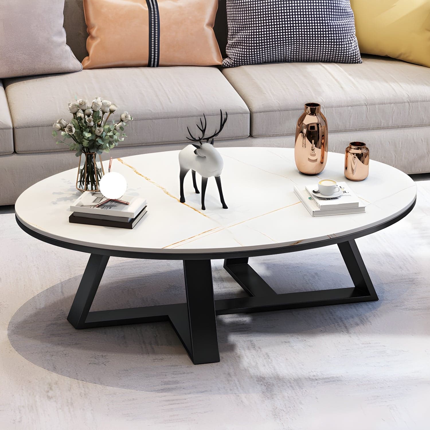 Slate Oval Coffee Table Minimalist Coffee Table for Living Room thumbnail 4