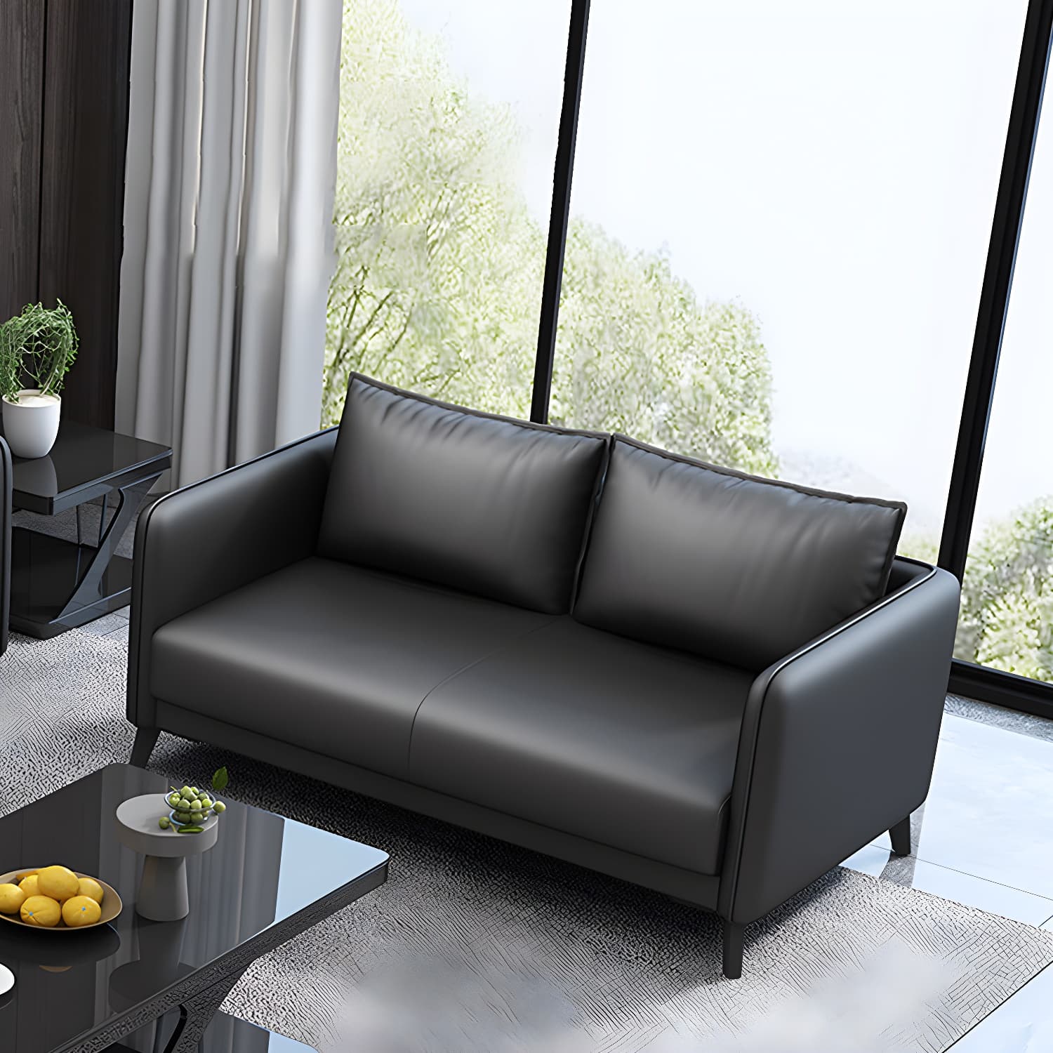 Standard Square Arm Leather Stain Resistant Sofa Couch with Pillows thumbnail 5
