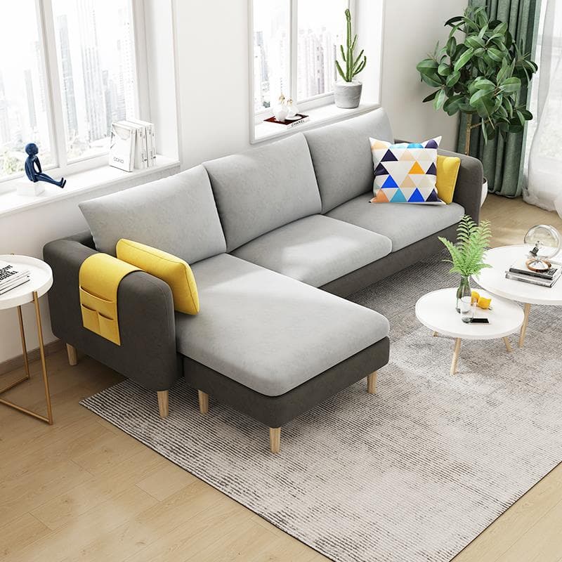 Simple L-Shape Reversible Sponge Cushioned Sofa Recliner 3 Person with Pillow Back & Square Arm thumbnail 9