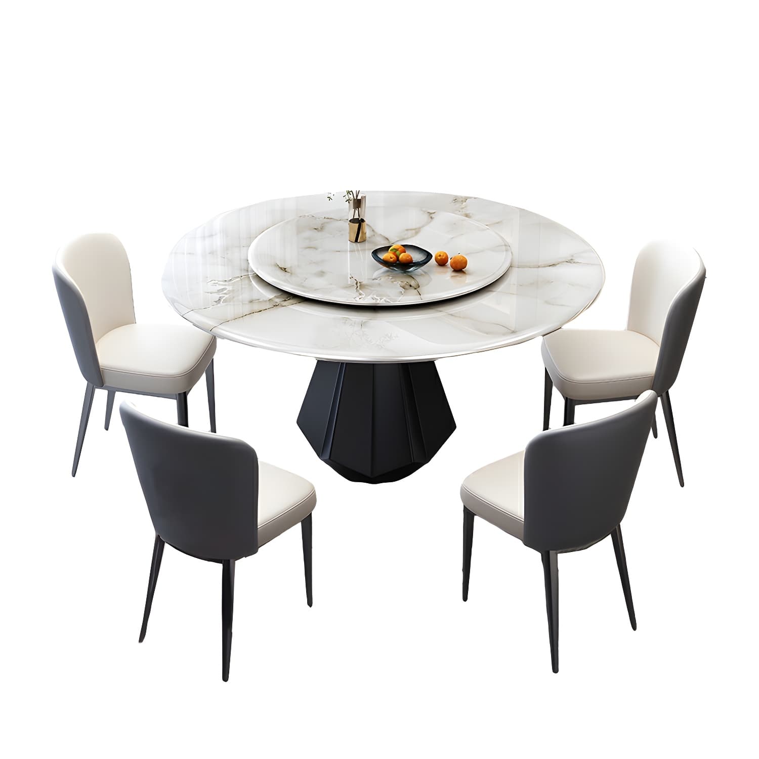 Modern Round Marble Dining Table Set with Black Metal Base in Beige thumbnail 10