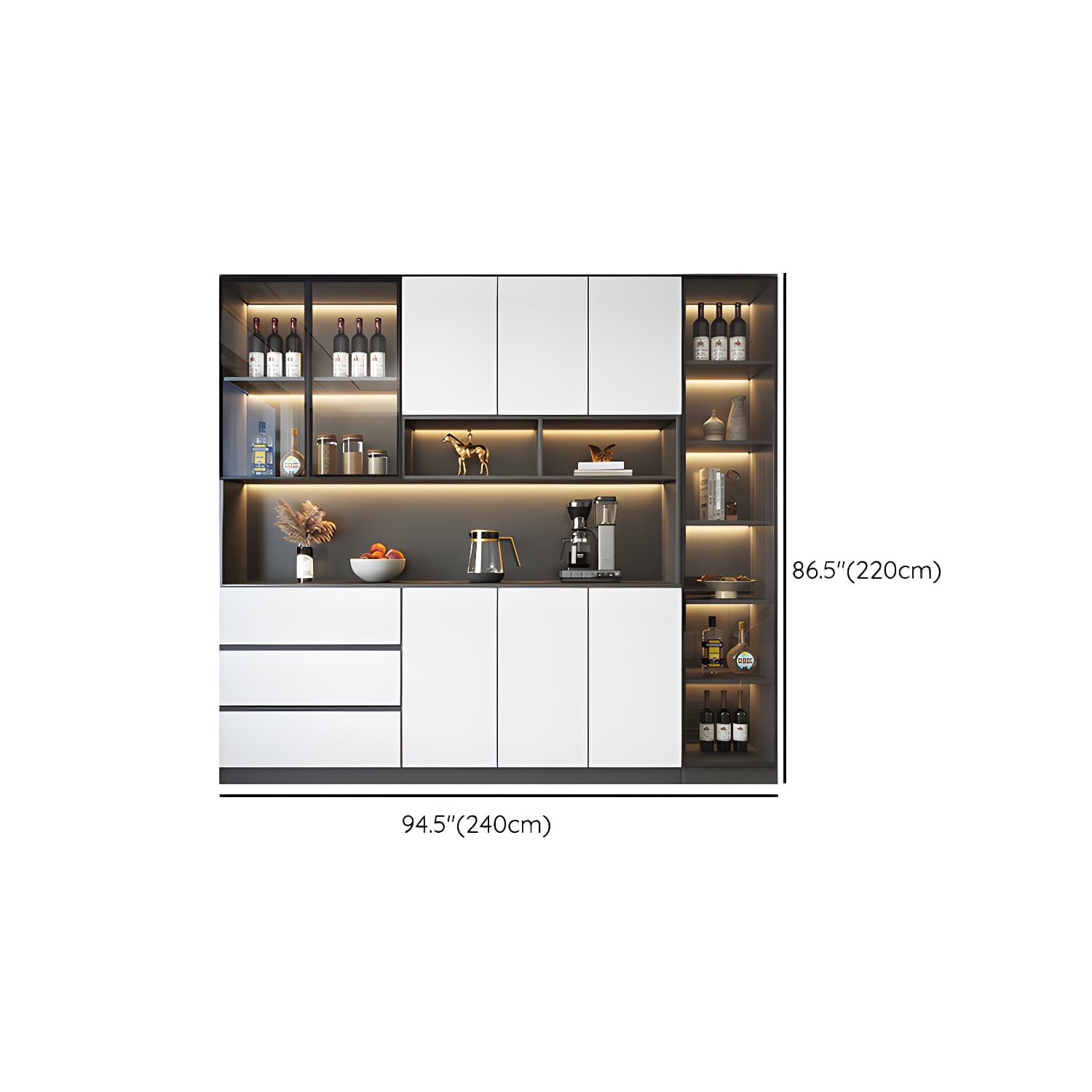 Modern Glass Adjustable Shelving Doors Wood Sideboard Cabinet with Cabinets and Drawers thumbnail 23
