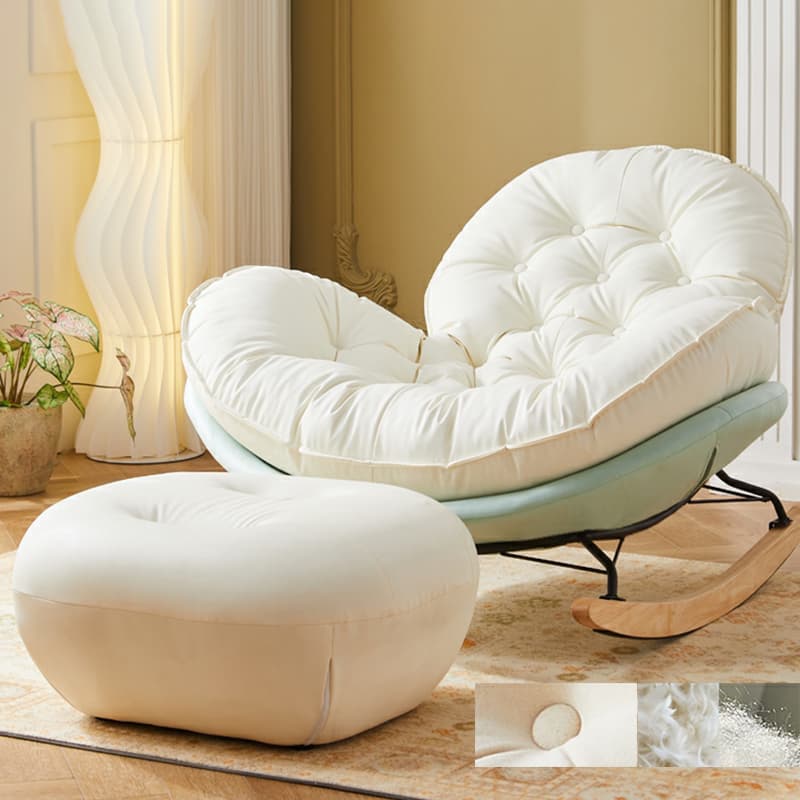 Minimalist Metal Upholstered Indoor Rocking Chair with Ottoman and Spindle Back , Recessed Arm and Natural Wood Finish thumbnail 9