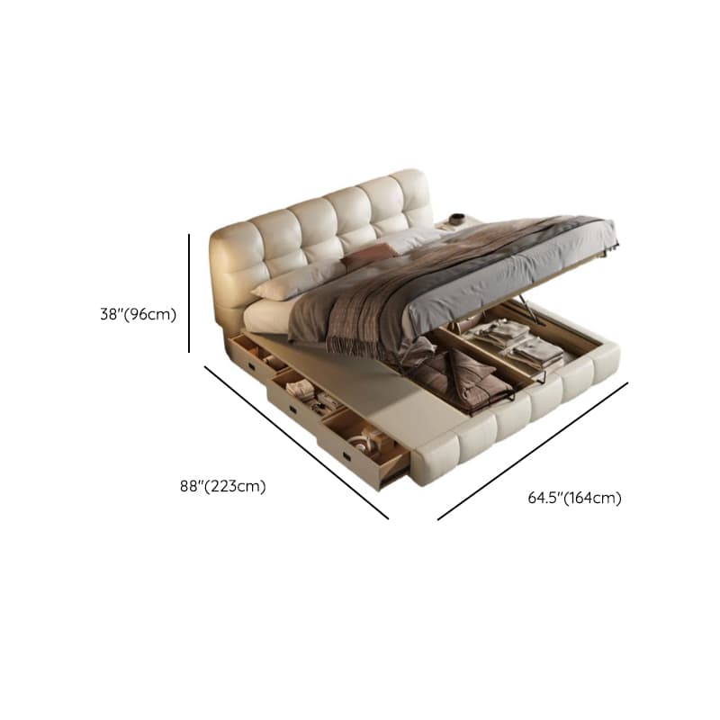 Beige Solid Color Storage Bed with 3 Storage Boxes, Pine Wood Frame, and Button-tufted Design for Living Room thumbnail 19