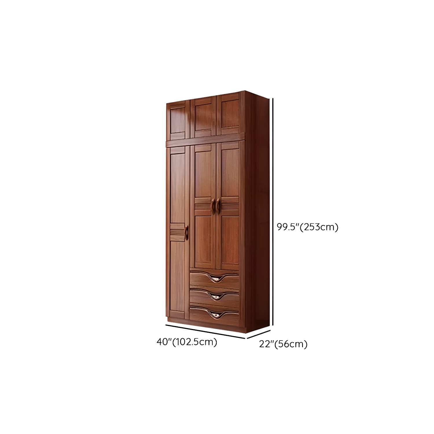 Wood Brown Rustic Wardrobe Armoire with Drawers & Shelves, Walnut Finish thumbnail 32