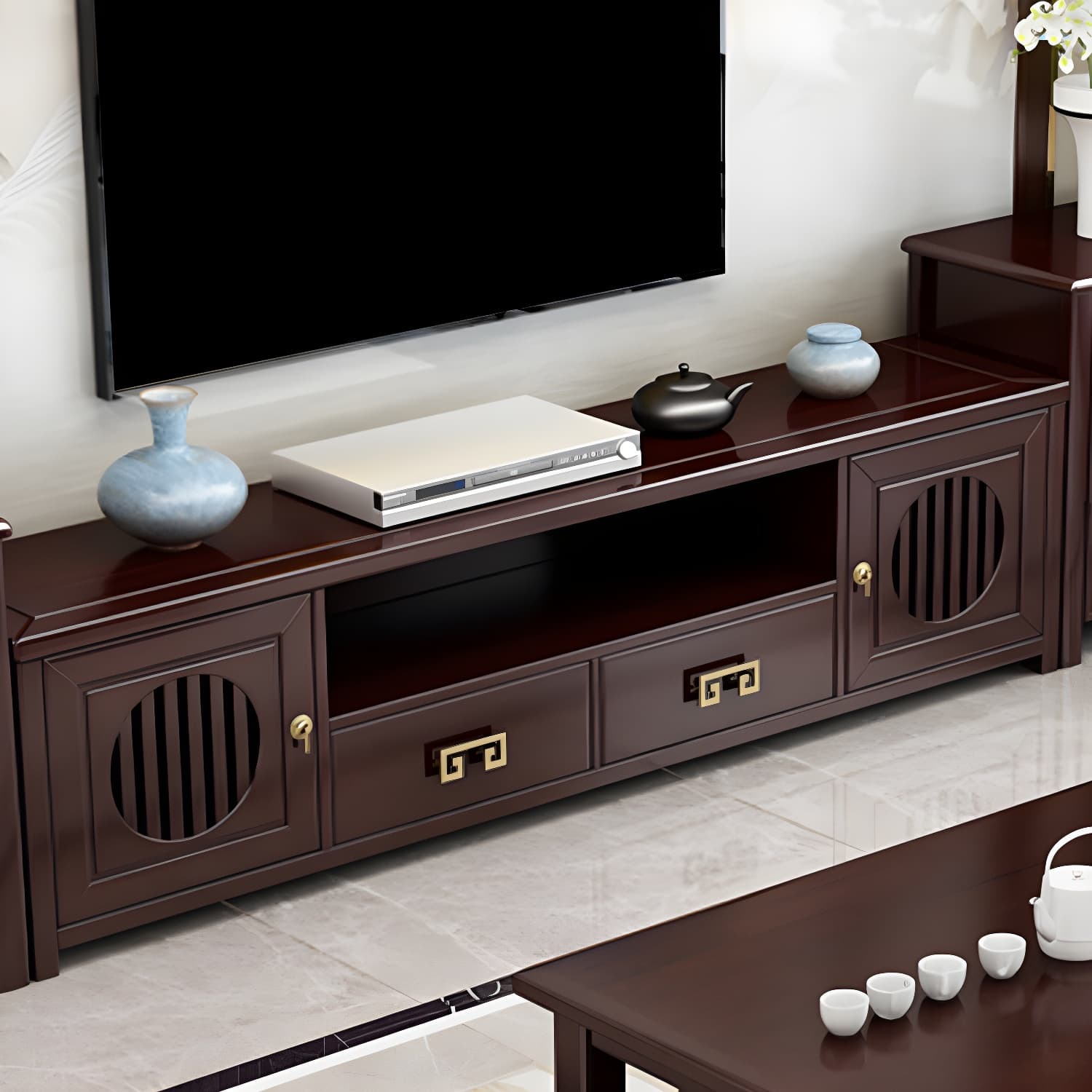 Solid Wood TV Cabinet Traditional Style Household Simple Open TV Stand Console thumbnail 12