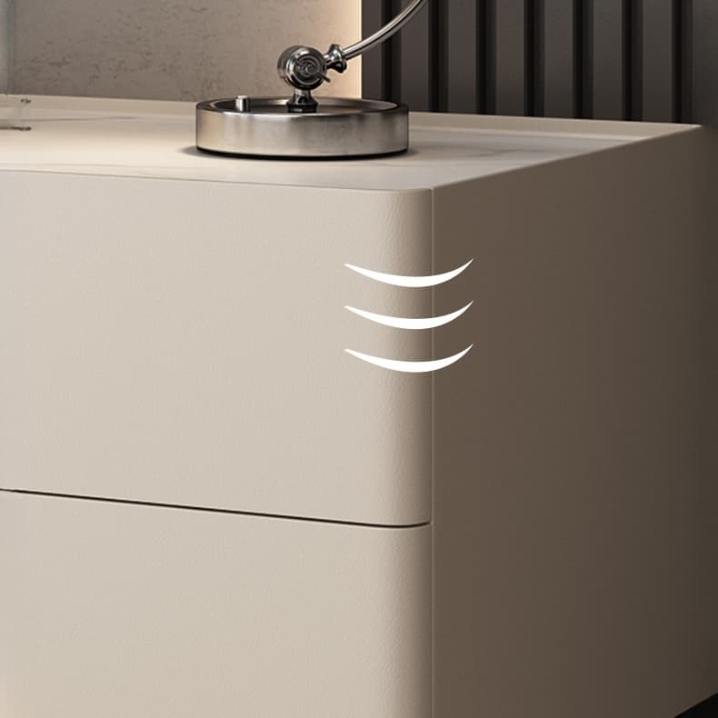 Elegant Two-Drawer Faux Leather Nightstand with Stone Countertop in Low Height for Modern Homes thumbnail 16