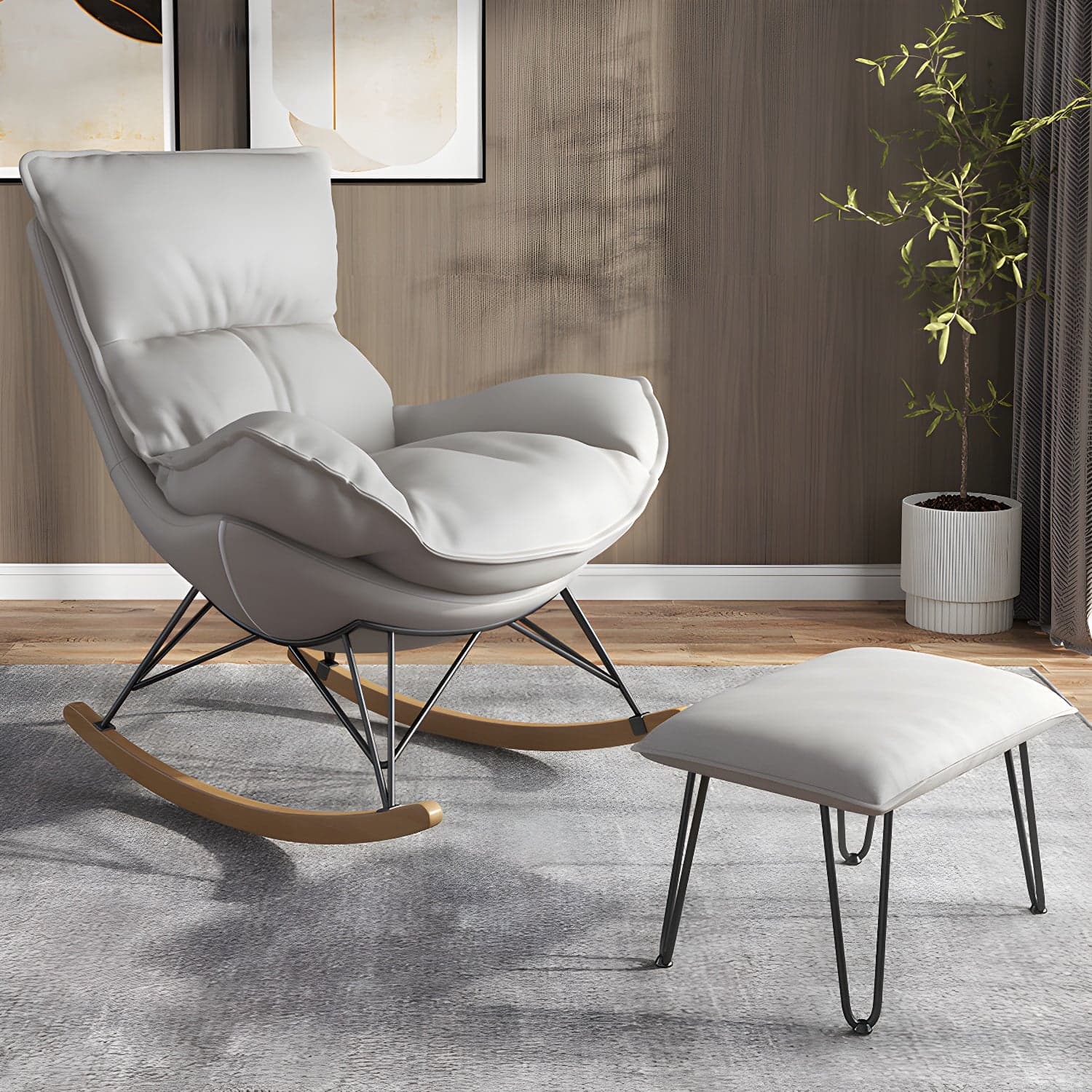 Contemporary Rocking Chair Faux Leather Waterproof Glider Chair with Removable Cushions thumbnail 1