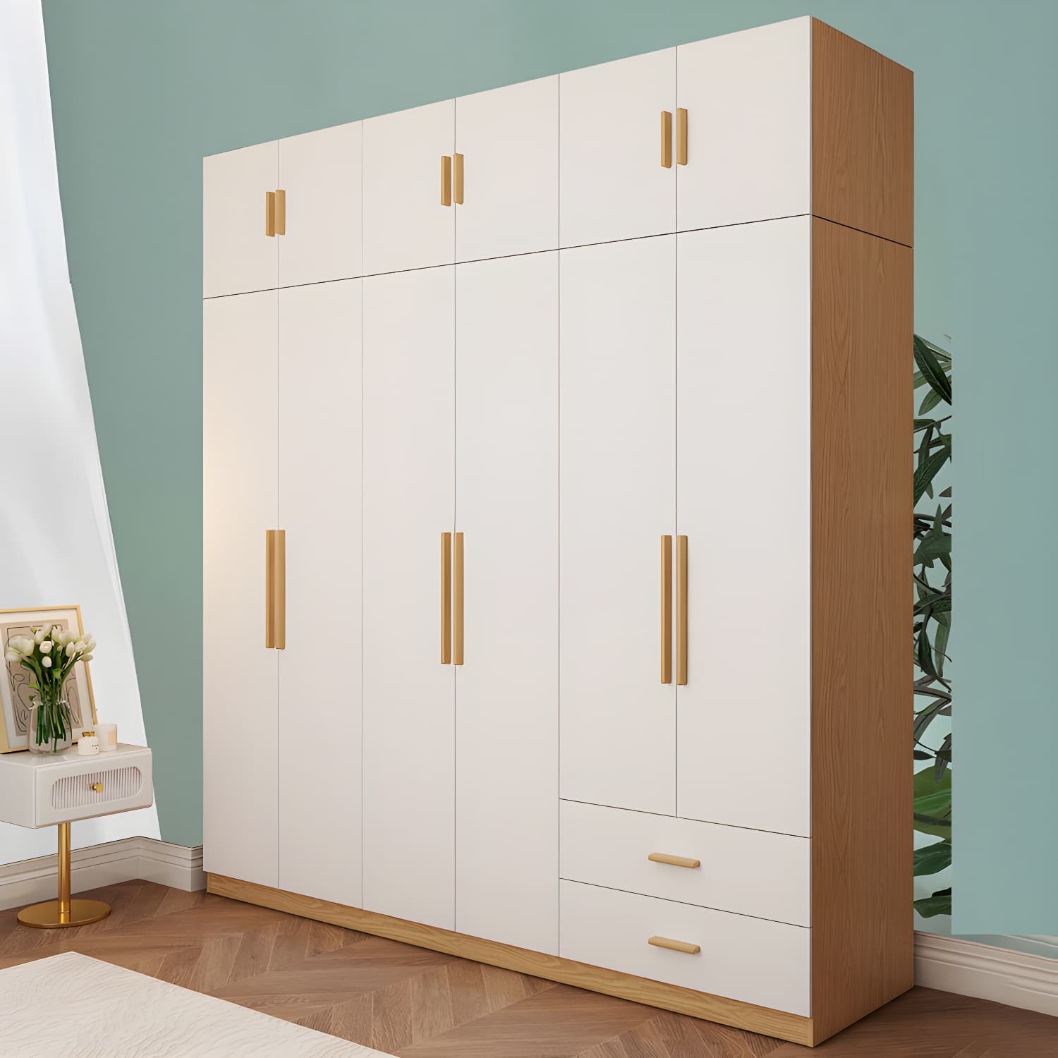 Contemporary Style Wardrobe Wooden Bedroom Closet with Hinged Door thumbnail 13