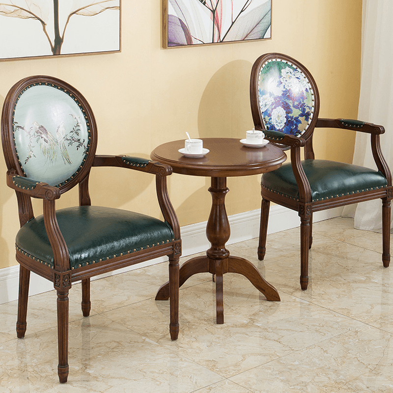 French Sturdy King Louis Back Upholstered Arm Chair/Side Chair with Nailhead Accent, Foot Pads and Weathered Wood Base thumbnail 16