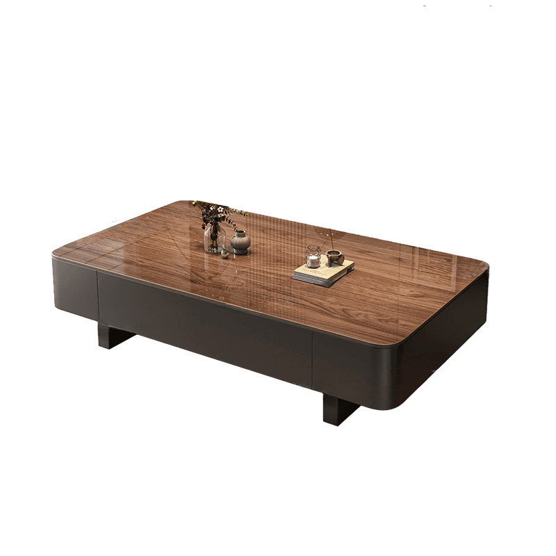 Rectangular Side Table with Twin Support Base, Rawhide Upholstery, and 2 Drawers thumbnail 4