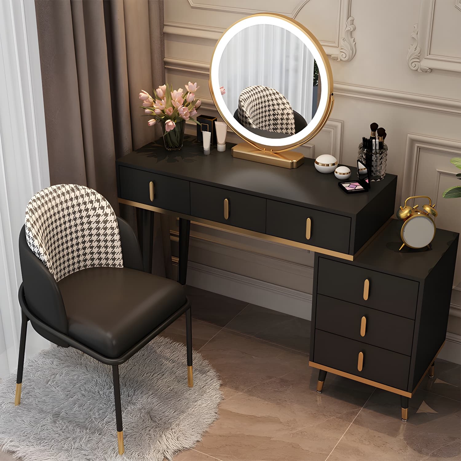 Contemporary Make-up Vanity with Wooden Top and Drawers for Bedroom thumbnail 3