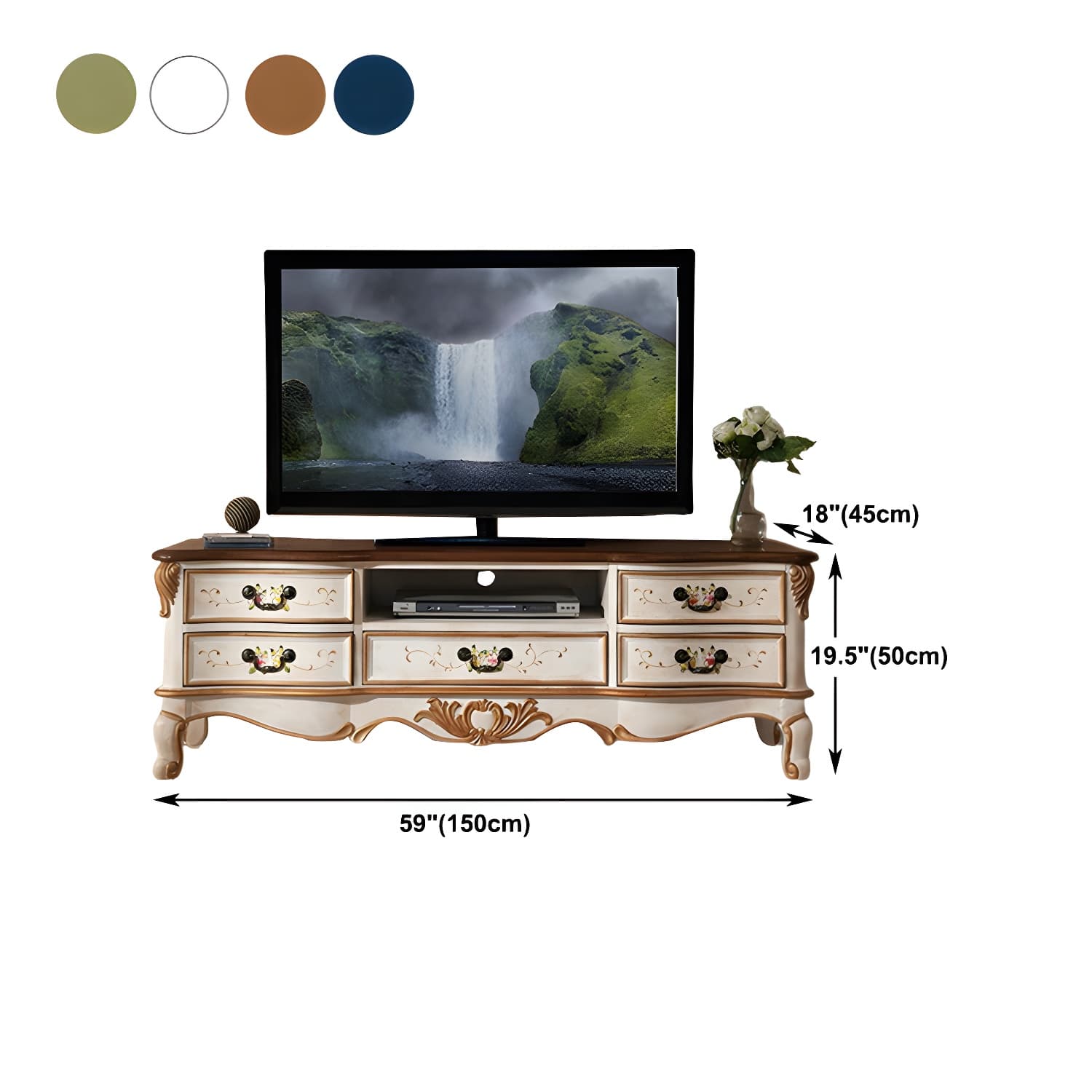 Vintage Birch Wood Media Console Matte Finish TV Media Stand with Drawers and Open Storage thumbnail 13