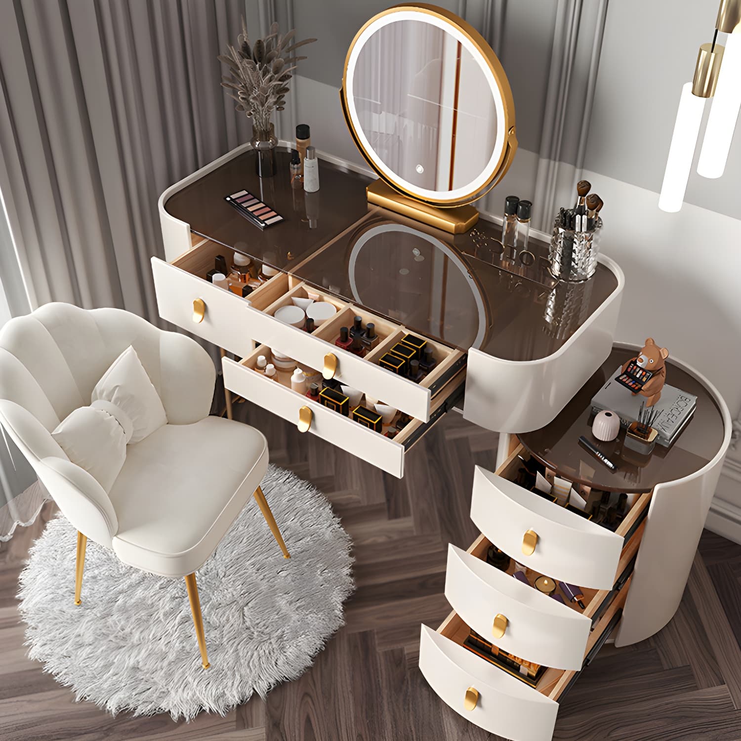 Glass/Stone Dresser Modern Make-up Vanity with 5/6 Storage Drawers thumbnail 4