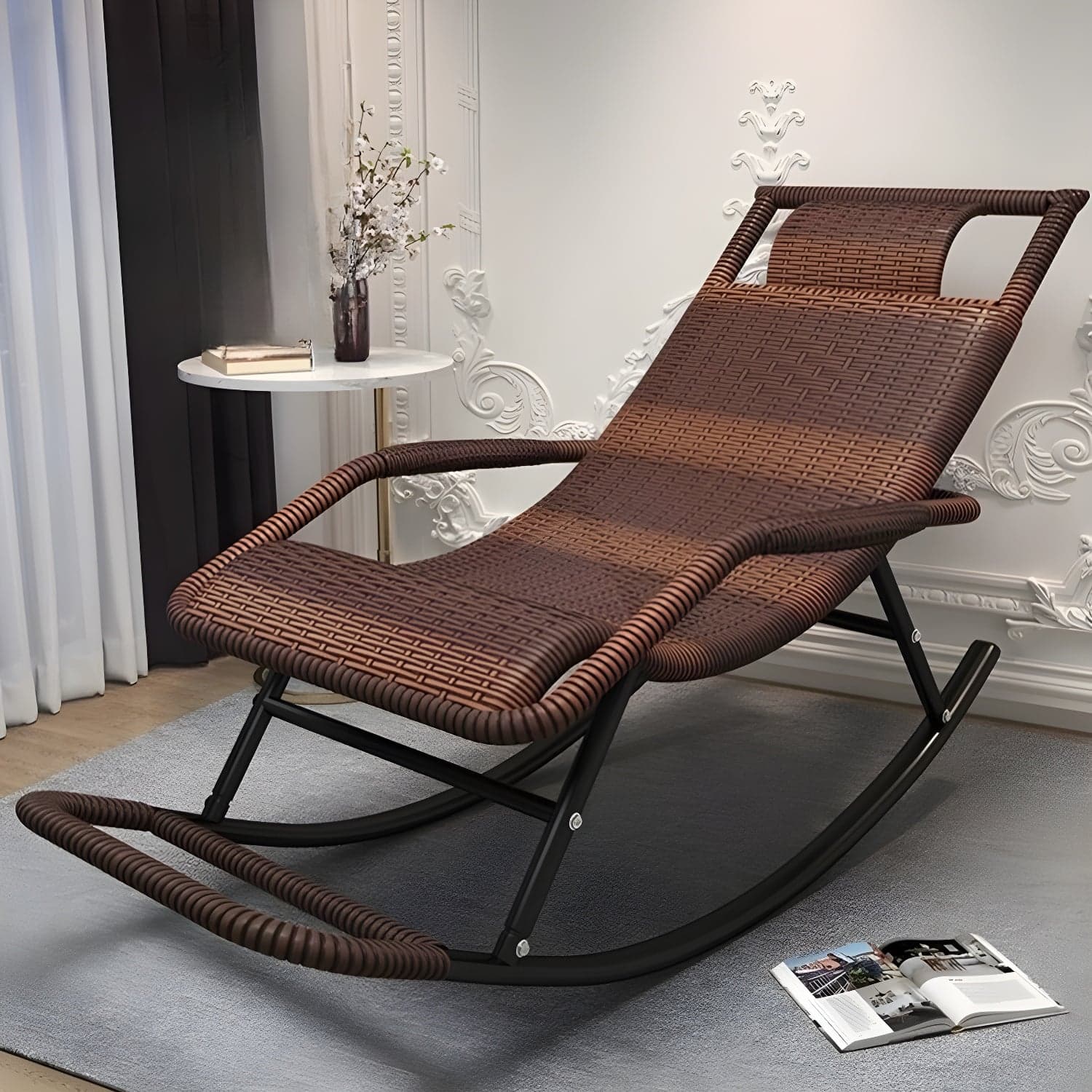 Traditional Black Metal Frame Rocking Chair with Spindle Back and High Weight Capacity thumbnail 3