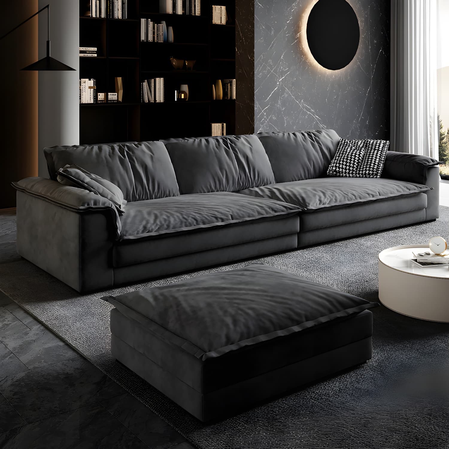 Stain-Resistant Dark Gray Contemporary Square Arm Solid Wood Sofa thumbnail 3