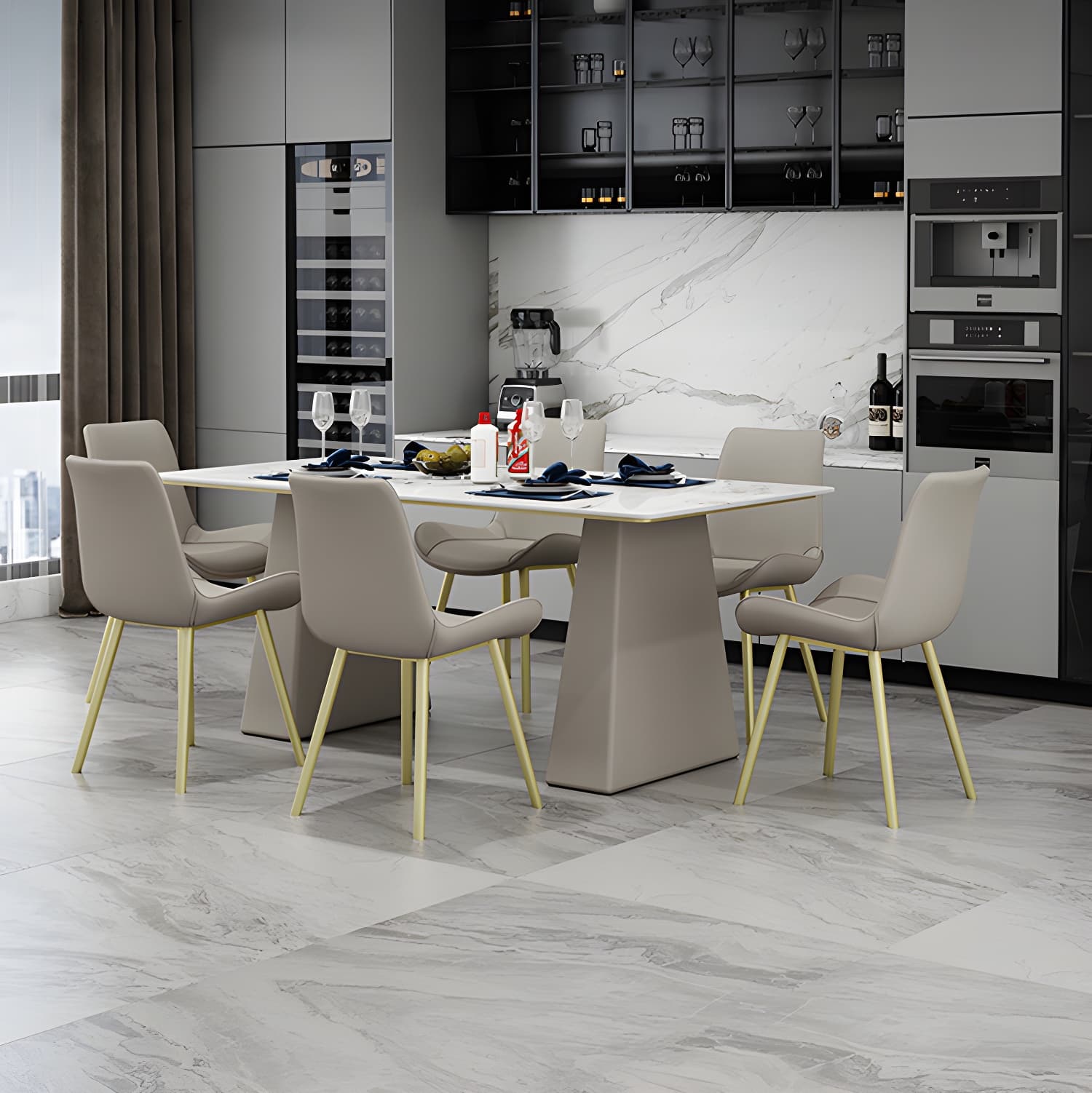 Modern Style Dining Set 1/5/7 Pieces Rectangle Stone Dining Table for Dining Room Kitchen thumbnail 10