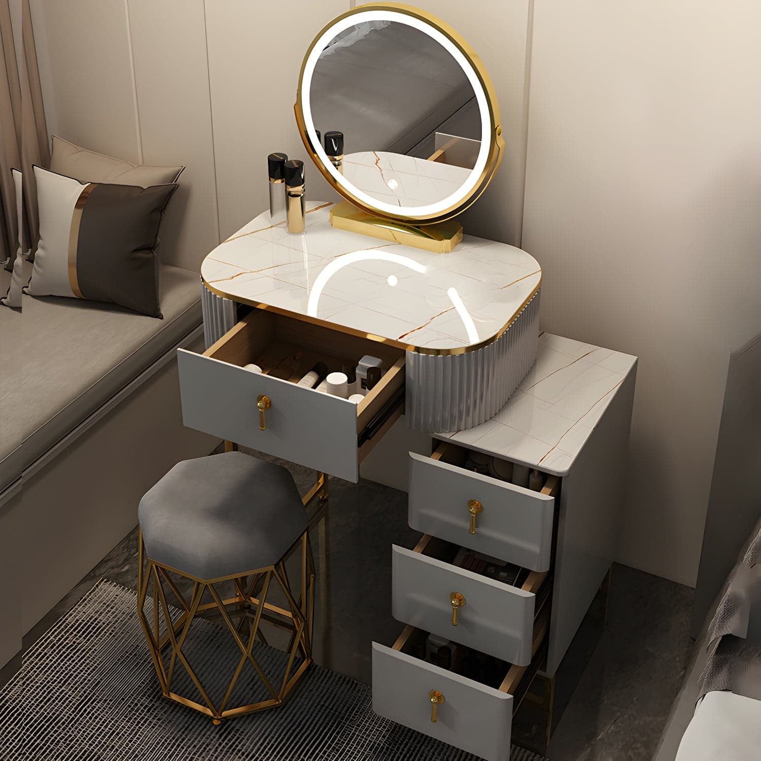 Contemporary Makeup Vanity Desk Table 29.9" H Bedroom Makeup Counter thumbnail 4