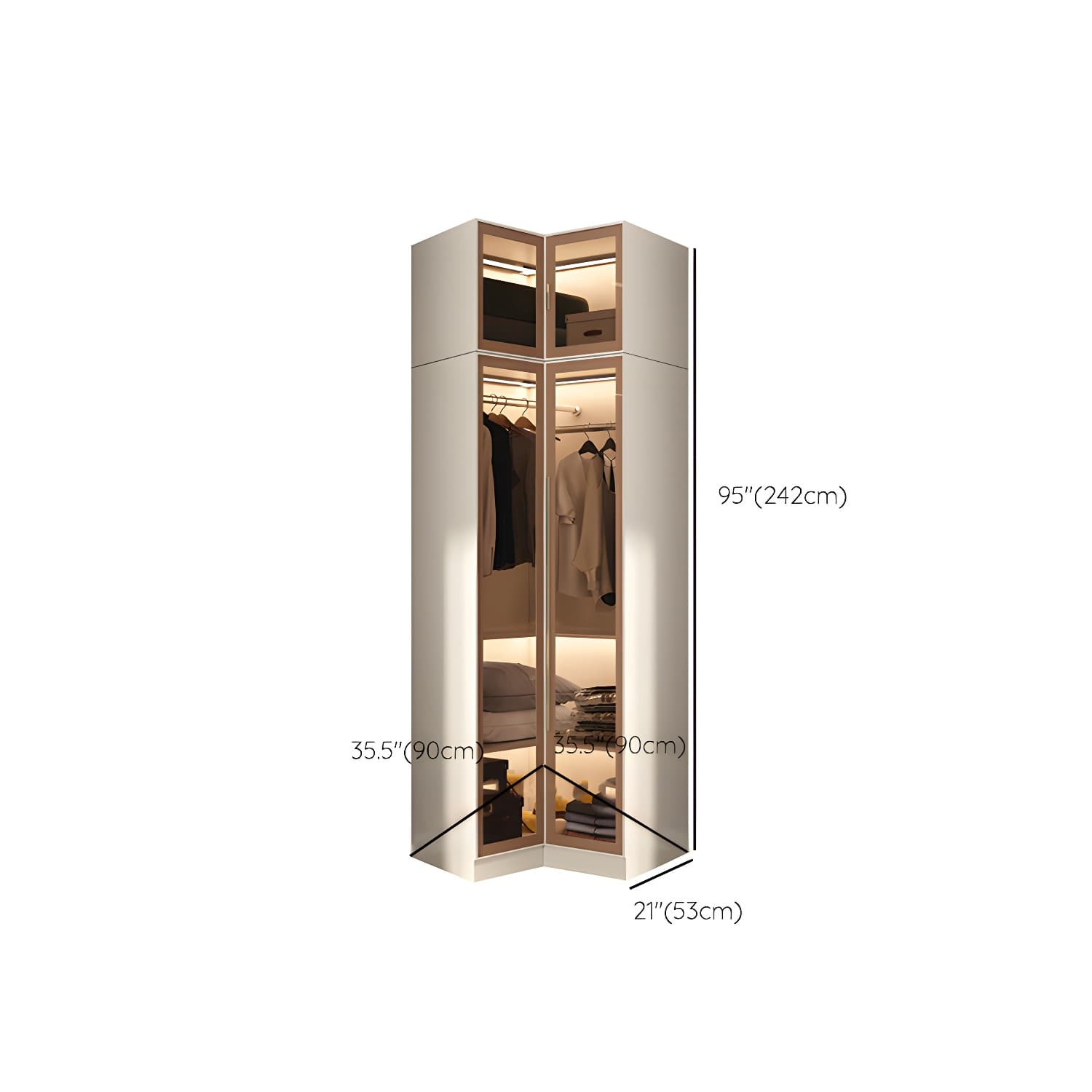 Glass and Wood Wardrobe Cabinet with Shelves Modern Wardrobe Closet - image 21