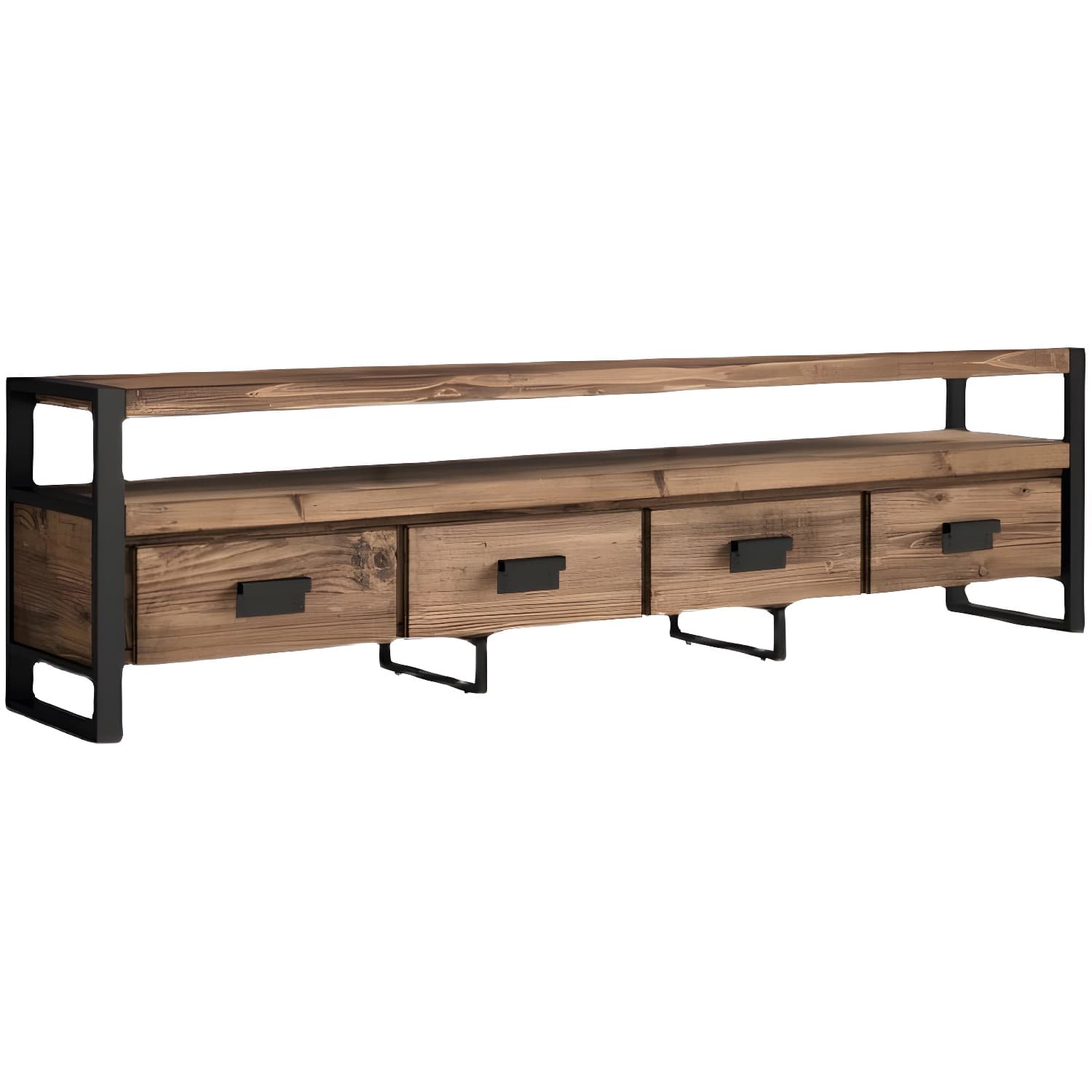 Industrial Wood TV Stand Console Open Storage TV Media Stand with Drawers for Living Room thumbnail 5