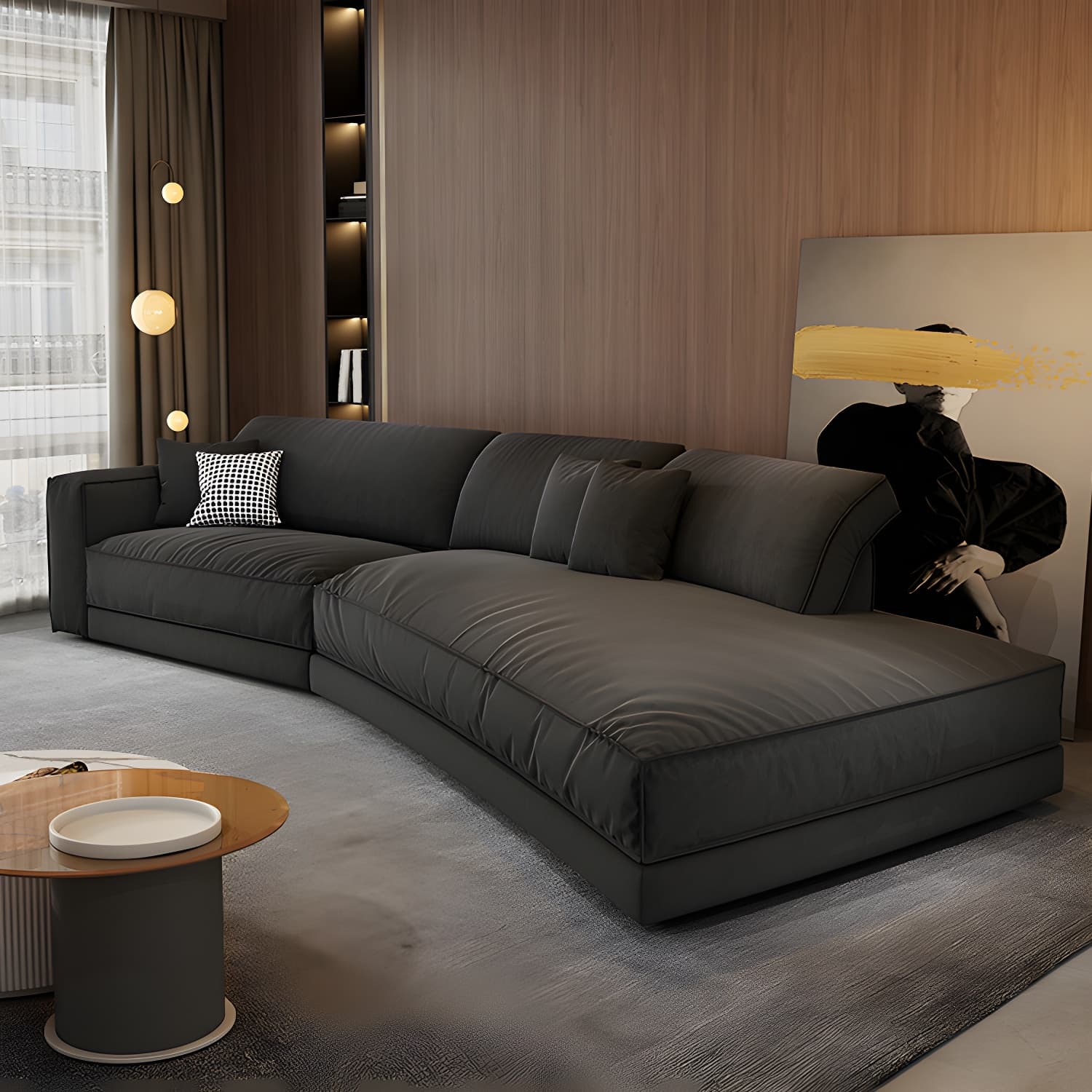Modern Gray Polyester Blend Stationary Sectional Sofa with Square Arm and Cushion Back thumbnail 1