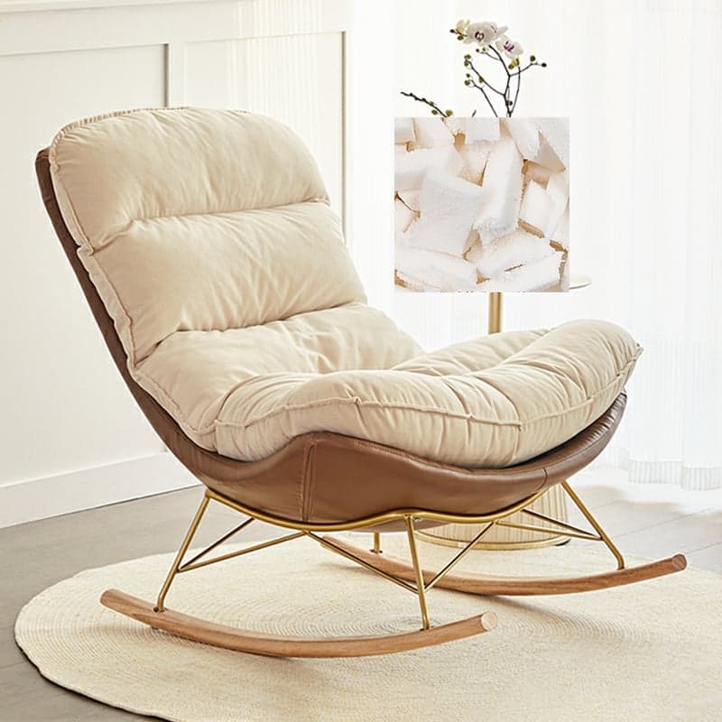 Trendy Faux Leather Upholstered Rocking Chair Couch with Footstool , Spindle Back and Resistant To Dirt thumbnail 1