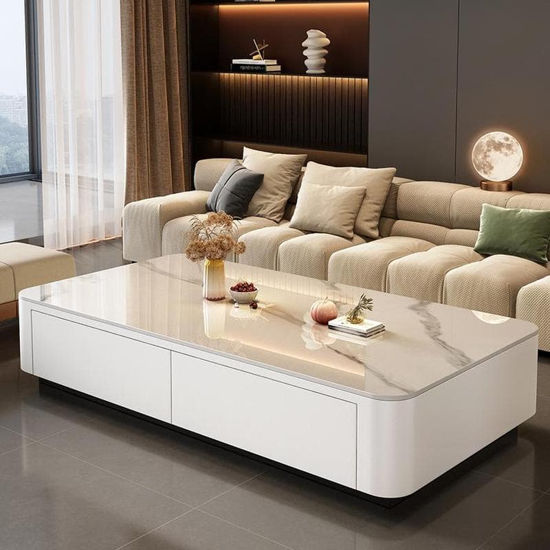 Modern Style Stone Top Steel Base Block Coffee Table with 4 Drawers Rectangular Shape thumbnail 2