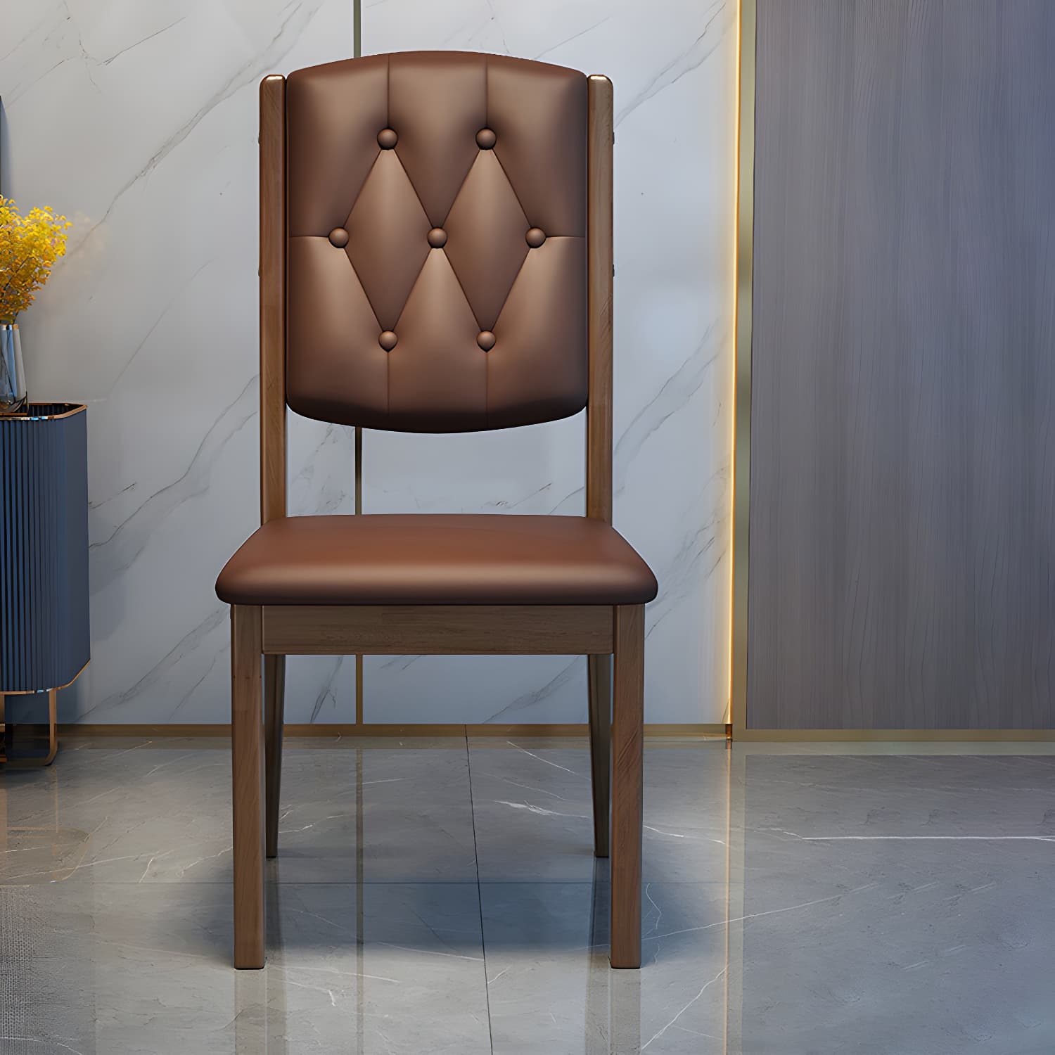 Matte Finish Leather Side Chair with Solid Wood Base for Home thumbnail 23