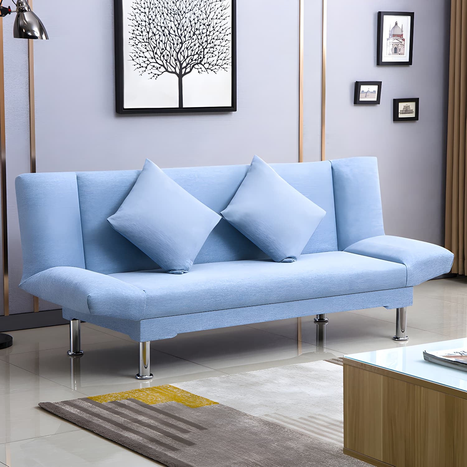 Silver Transitional Modern Tight Back Sofa Bed 29.53"High Armless Sofa Bed thumbnail 24