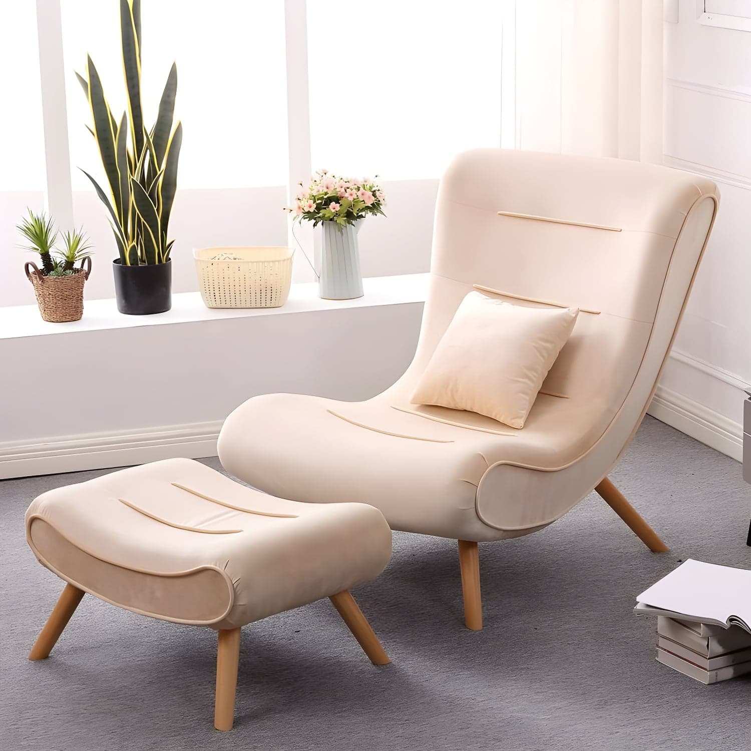 Modern Cushions Rocker Chair Solid Wood Frame Spindle Rocker Chair with Ottoman thumbnail 7