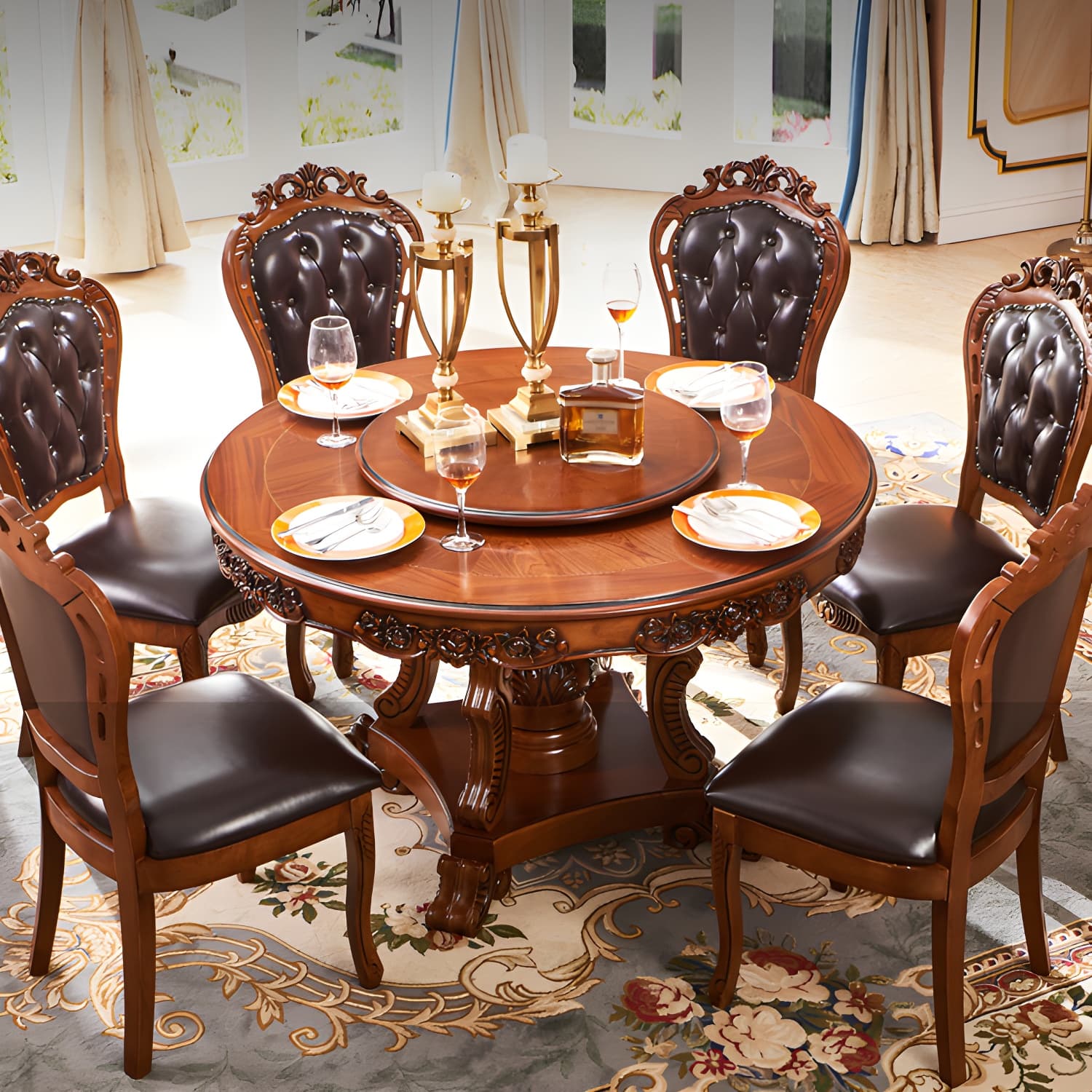 Rubberwood Base Victorian Round Table Pedestal Base Table for Dining Room thumbnail 10