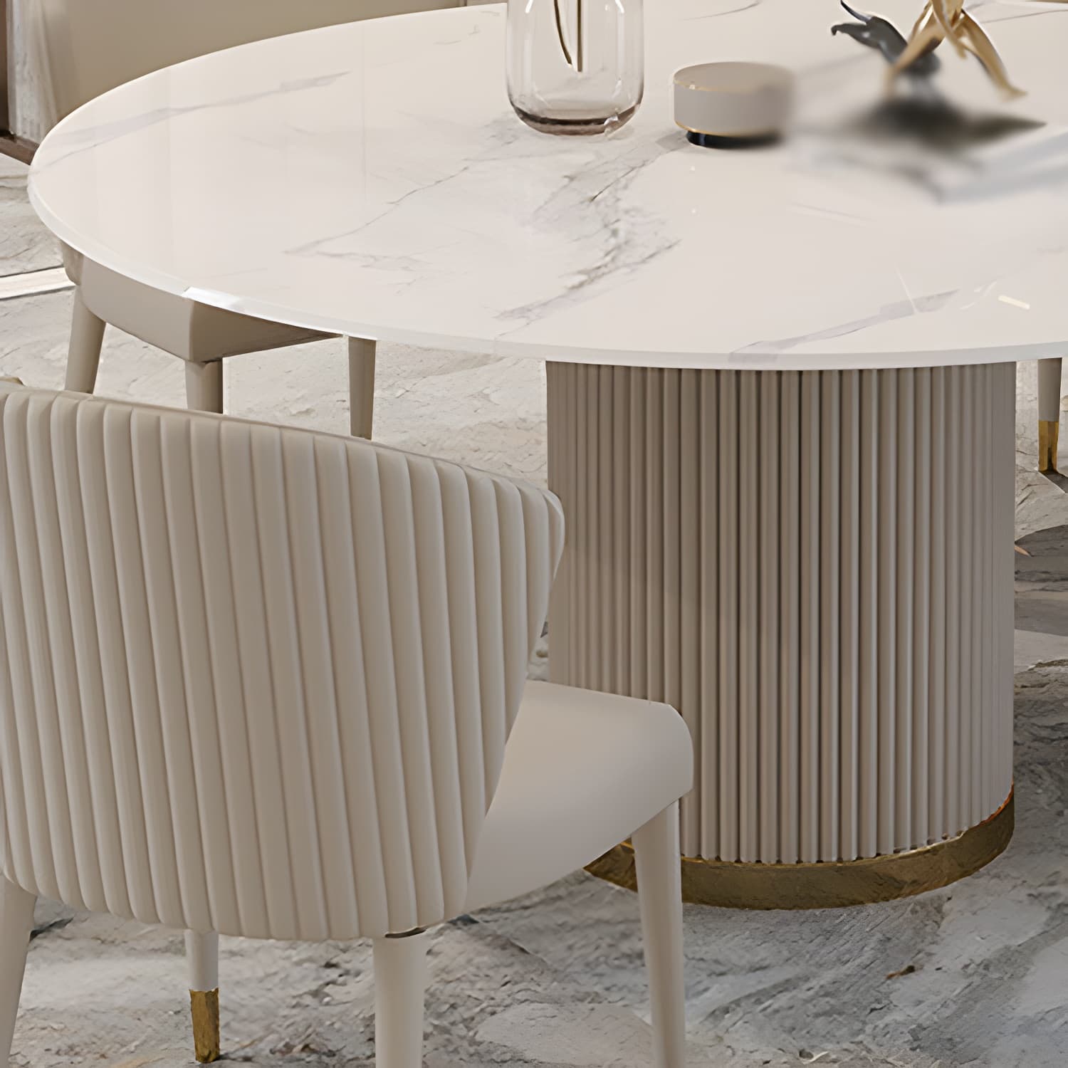 Modern 1/4/5/7 Pieces Round Dining Set Sintered Stone Dining Table Set with Leather Chairs thumbnail 8