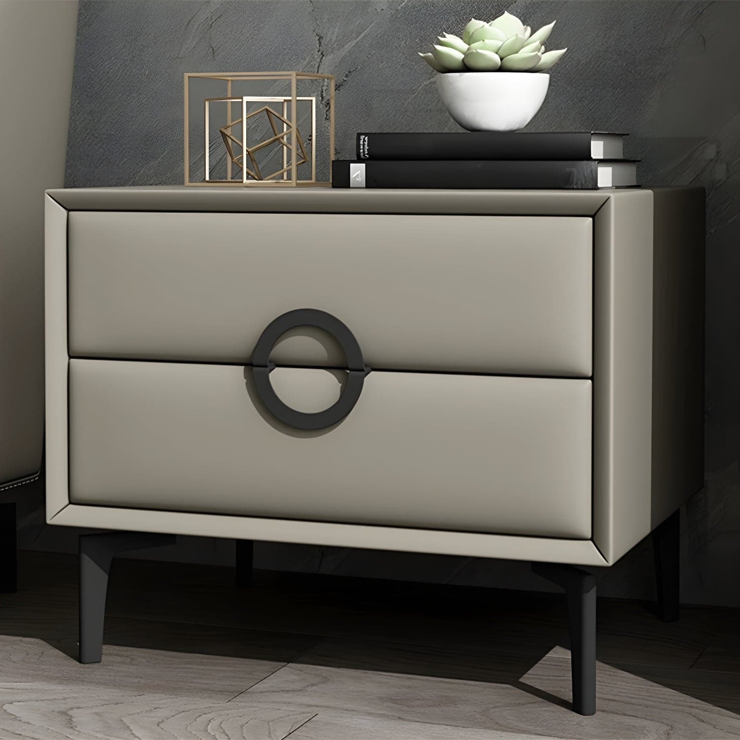 Glam Style Solid Wood Two Drawers Nightstand with Legs for Bedroom thumbnail 14