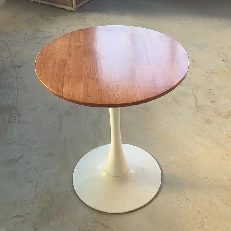 Minimalist Rubberwood Circular Standard Height Dining Table with a Sepia/Natural Color Fixed Table Top and Tulip Base for 2 People thumbnail 2