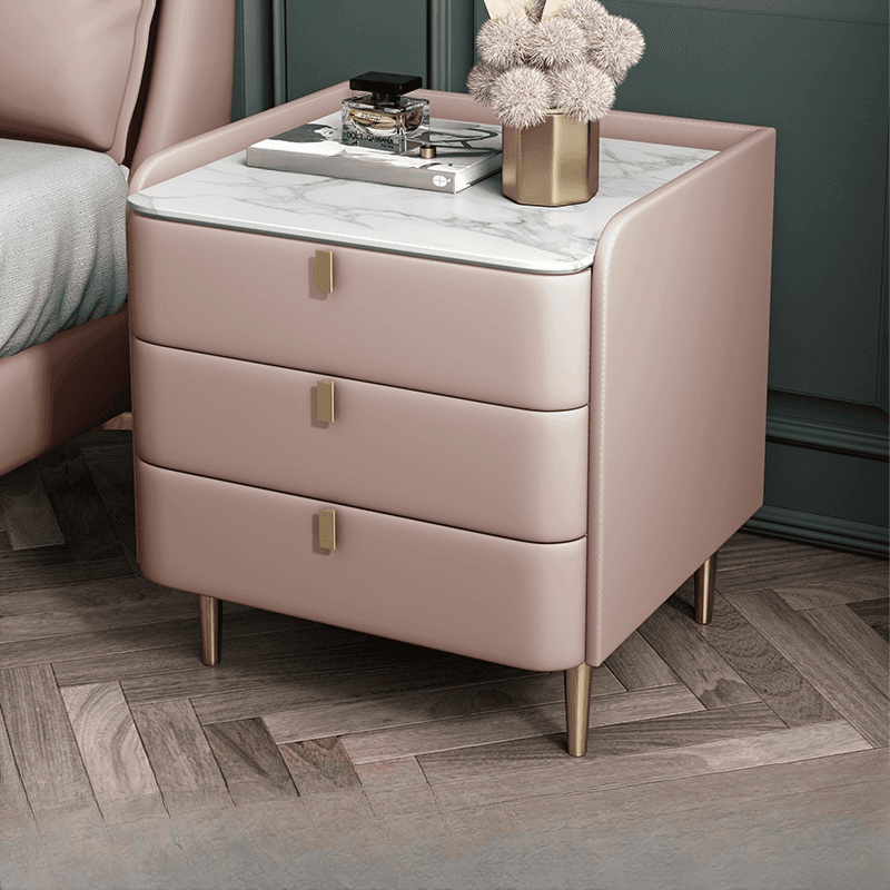 Art Deco 3 Tiers Drawer Storage Bedside Table with Stone Countertop thumbnail 15