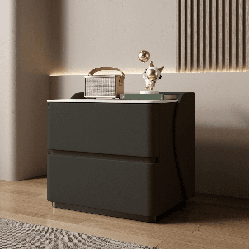 Minimalist 2 Tiers Drawer Storage Bedside Table with Faux Marble Top thumbnail 2