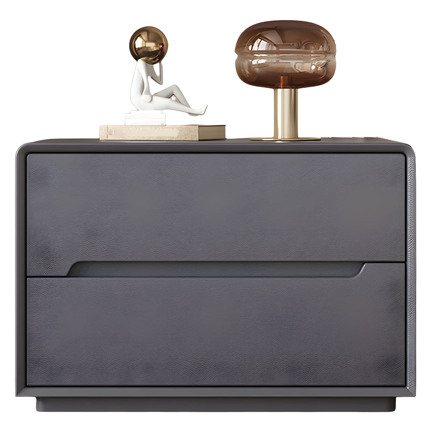 Modern Faux Leather Nightstand with 2 Drawers & No Distressing - Light Wood Tone thumbnail 7
