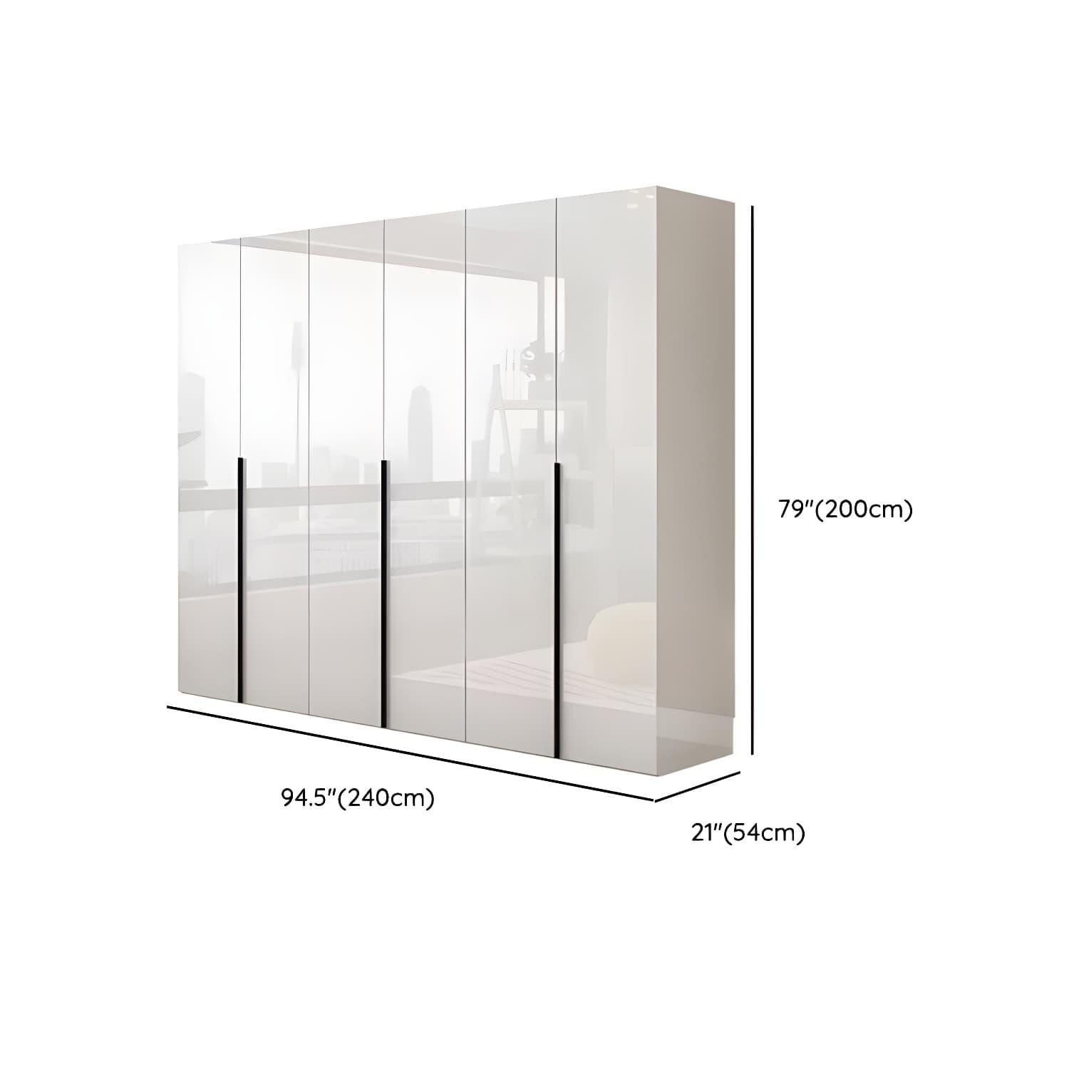 Modern white wood wardrobe armoire with hinged doors, clothing rod & shelves thumbnail 19
