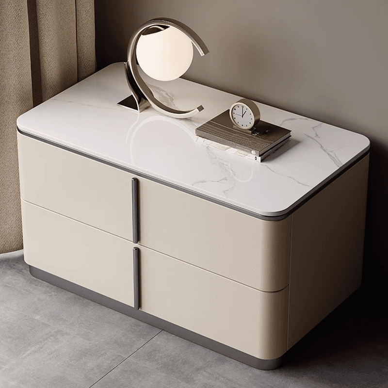 Modish Drawer Storage Bedside Table with 2 Drawers and Sintered Stone Countertop thumbnail 14