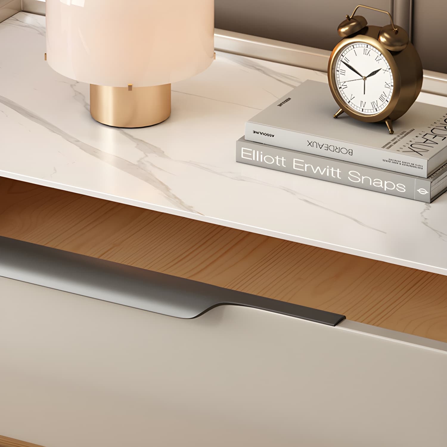 Modern Wooden Nightstand with 2 Drawers in Low Height - Stone Countertop Included thumbnail 12