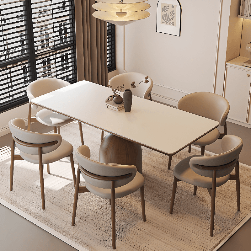 Modern Dining Table Set with Chalk Slate Tabletop, Four Legs and Upholstered Back Cushion Chair for Seats 6/for 4 thumbnail 3