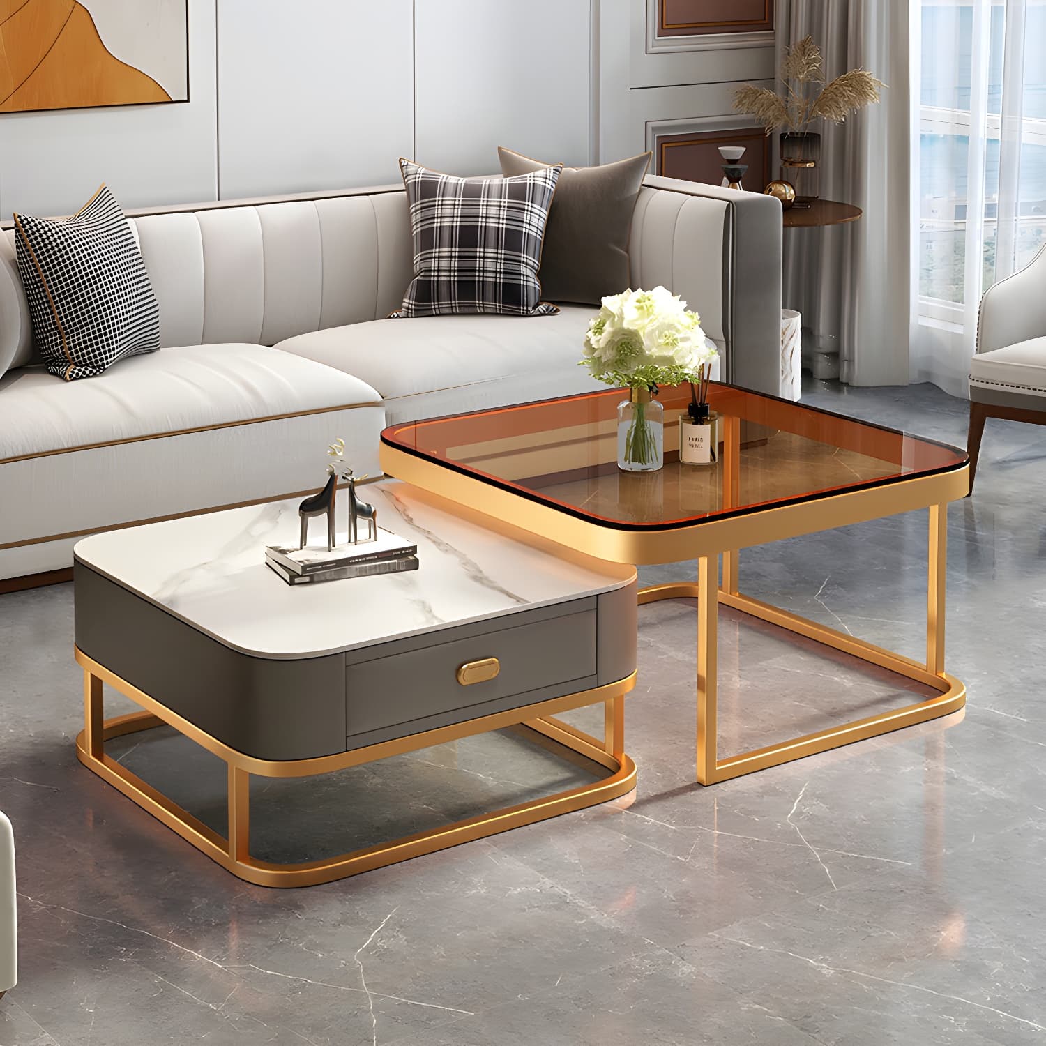Slate Coffee Table Square 2 Nesting Coffee Table Set for Living Room thumbnail 8