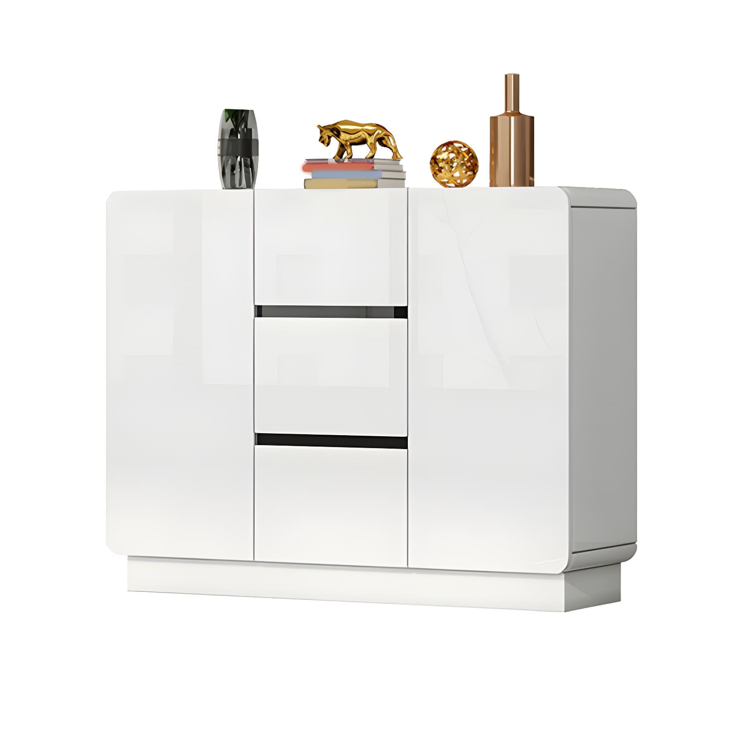 White Modern Sideboard Credenza with Adjustable Shelving and 3 Drawers thumbnail 5