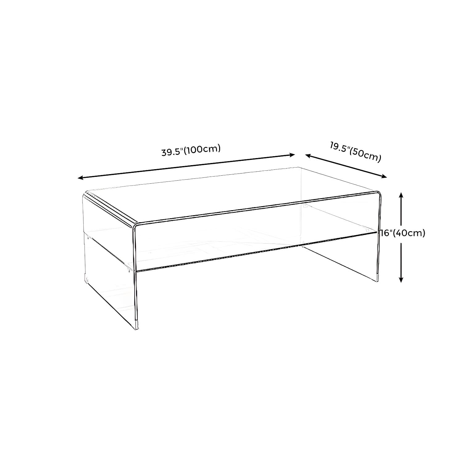 15.7"H Modern Sled Base White/black Glass Square Coffee Table with Shelf thumbnail 12