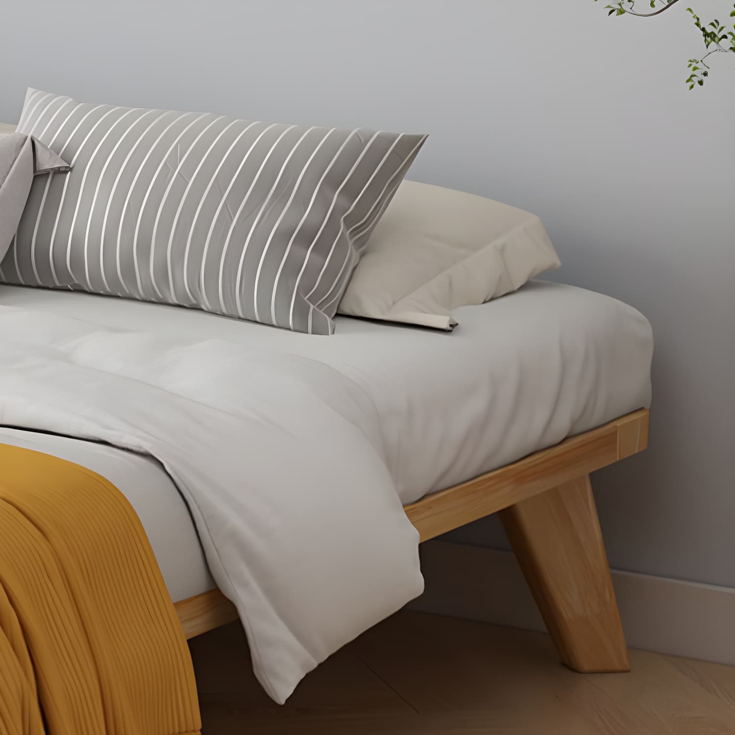 Scandinavian Solid Wood Platform Bed 13.39" High Natural Bed Frame Set thumbnail 8