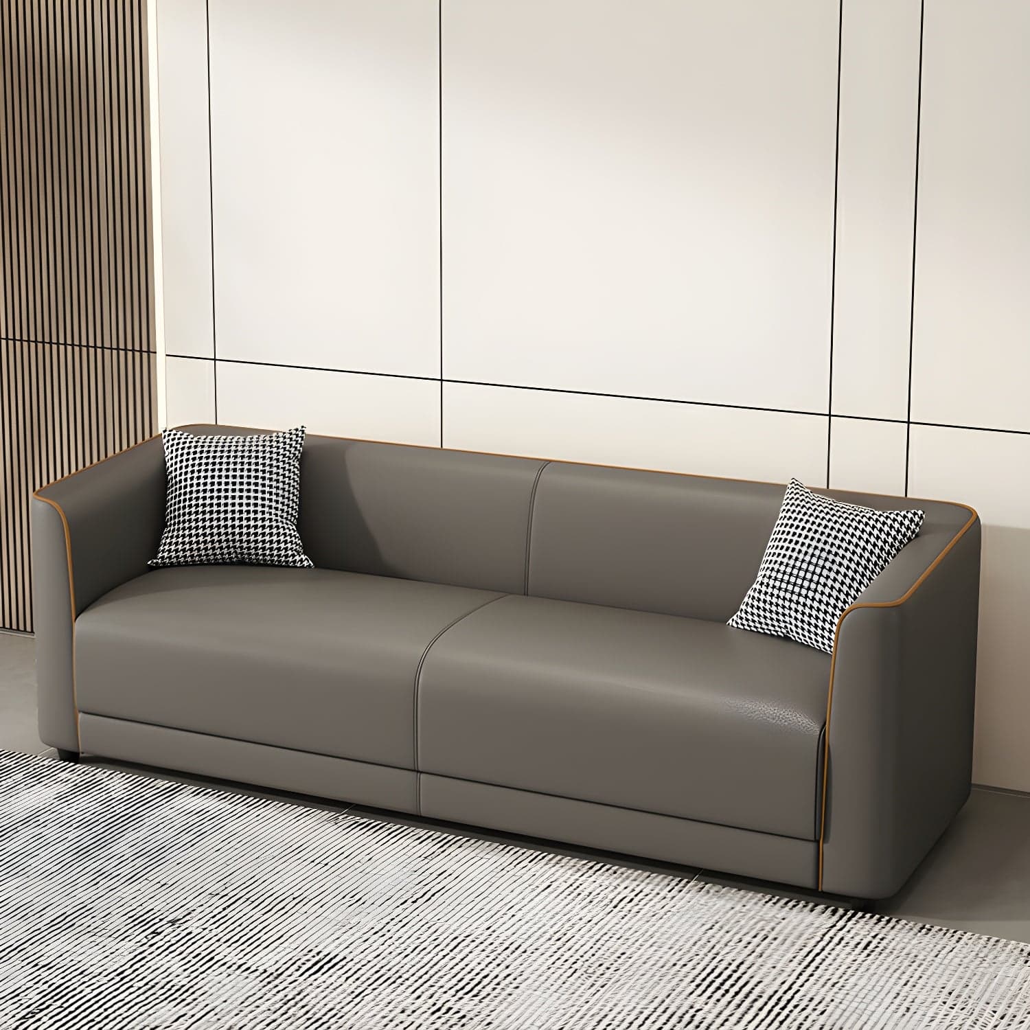 Tuxedo Arm Sofa with Tight Back 25.98" High Contemporary Faux Leather thumbnail 5