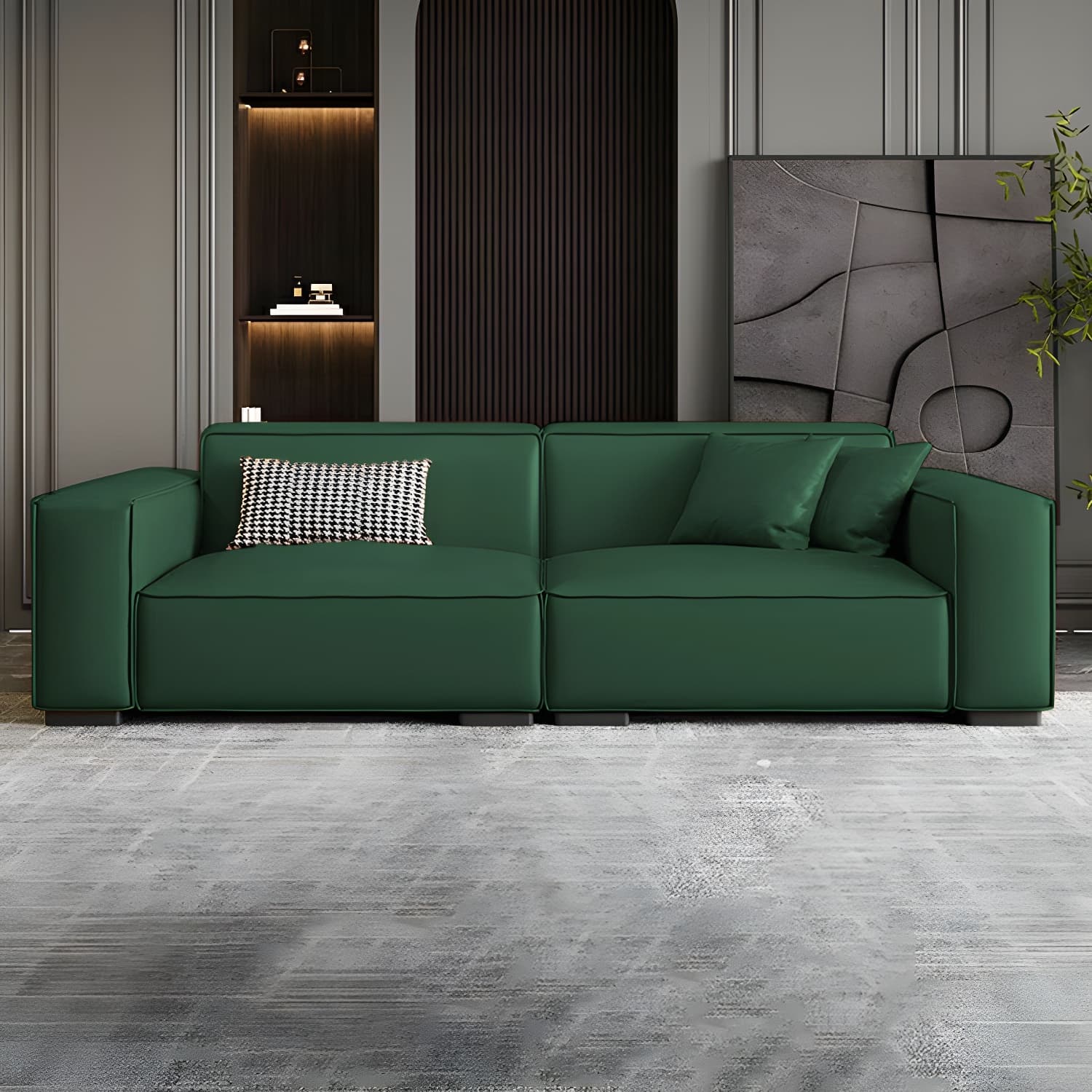 Extra Long Modern Wood Sofa with Stain Resistant Fabric and Seat for 5 People