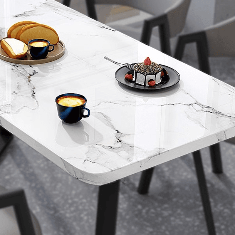 Dining Table Set with Sleighing Slate Top and Padded Chair with Back and Armrest, 5-piece in White thumbnail 8