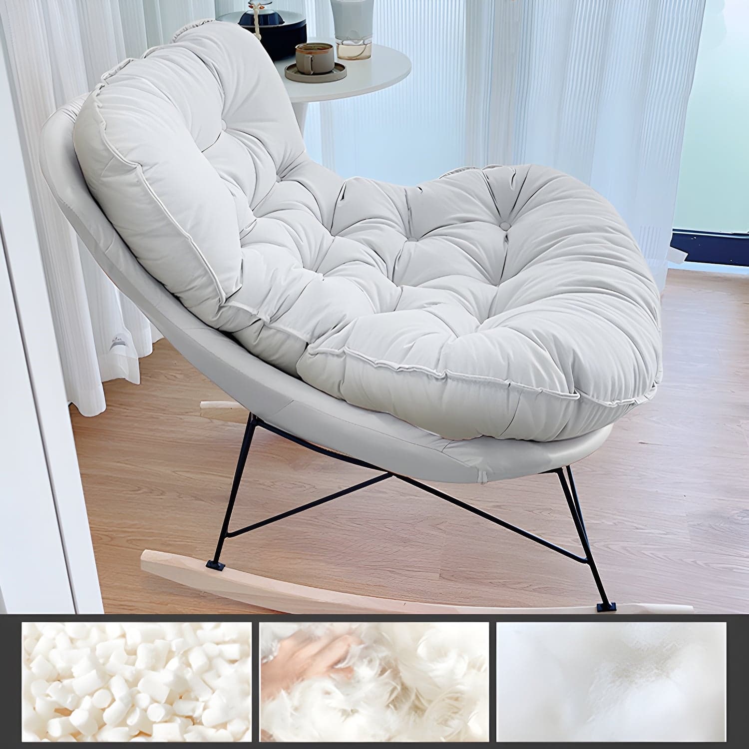 Modern Tufted Upholstered Rocking Chair with Natural Wood Legs thumbnail 4