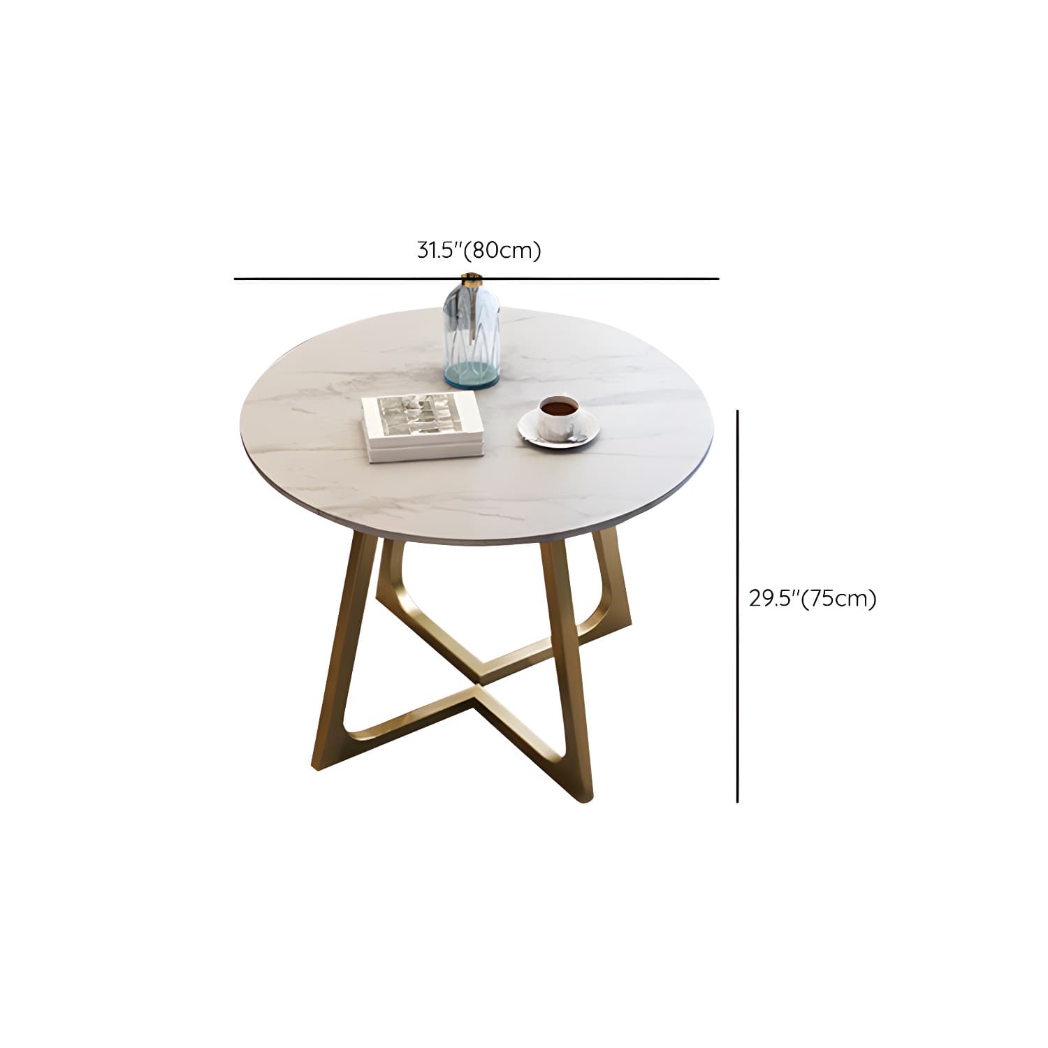 5-Piece Glam Dining Set Round White Table with Gold Metal Base and Upholstered Chairs thumbnail 15