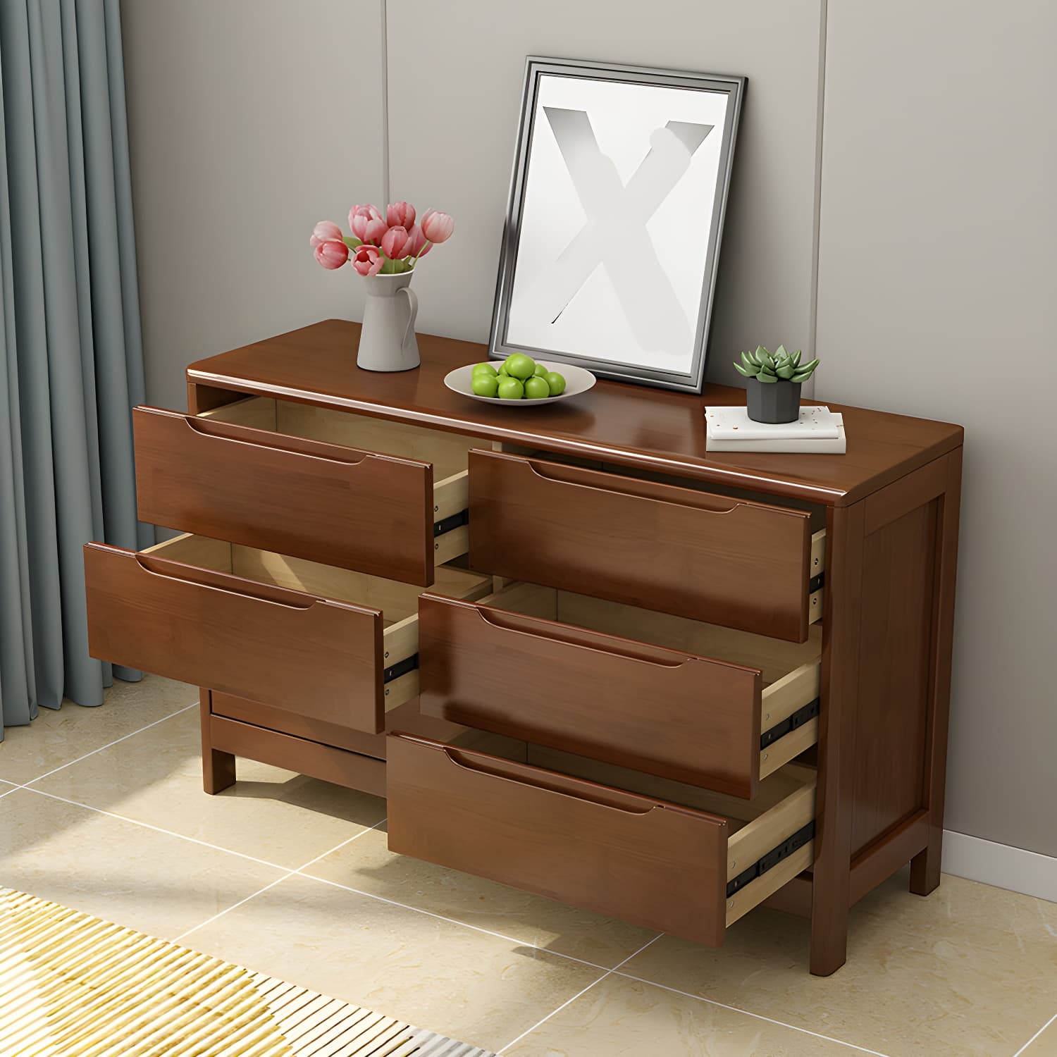 Mid-Century Modern Chest Rubberwood Squared Legs Grooves with Drawer Accent Chest thumbnail 7